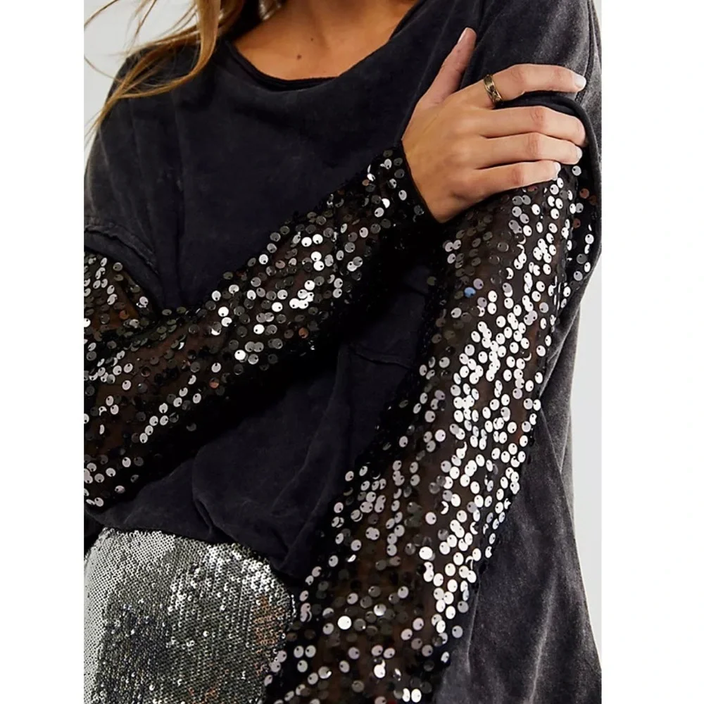 Free People Sequin Sleeve Celine Tee
